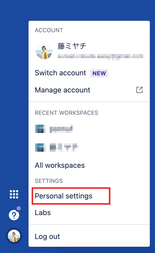 Personal settingsを選択